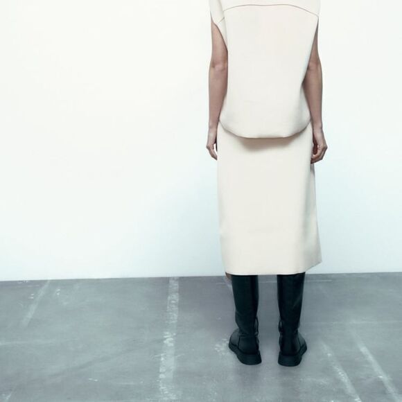 Zara Asymmetric Midi Skirt Ecru New Medium - Picture 7 of 8